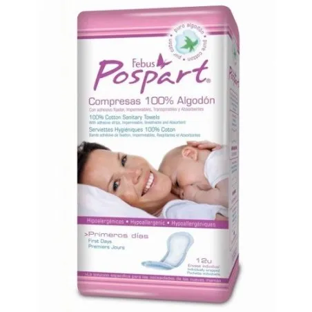 Indasec pospart compresas 1&ordm;dias algod&oacute;n 12u Indasec - 1