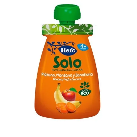 Hero baby solo ecol&oacute;gico manzana pl&aacute;tano y zanahorias bolsa 100g Hero - 1