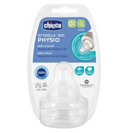 Chicco tetina physio silicona f/lento 0m+ 2und Chicco - 1