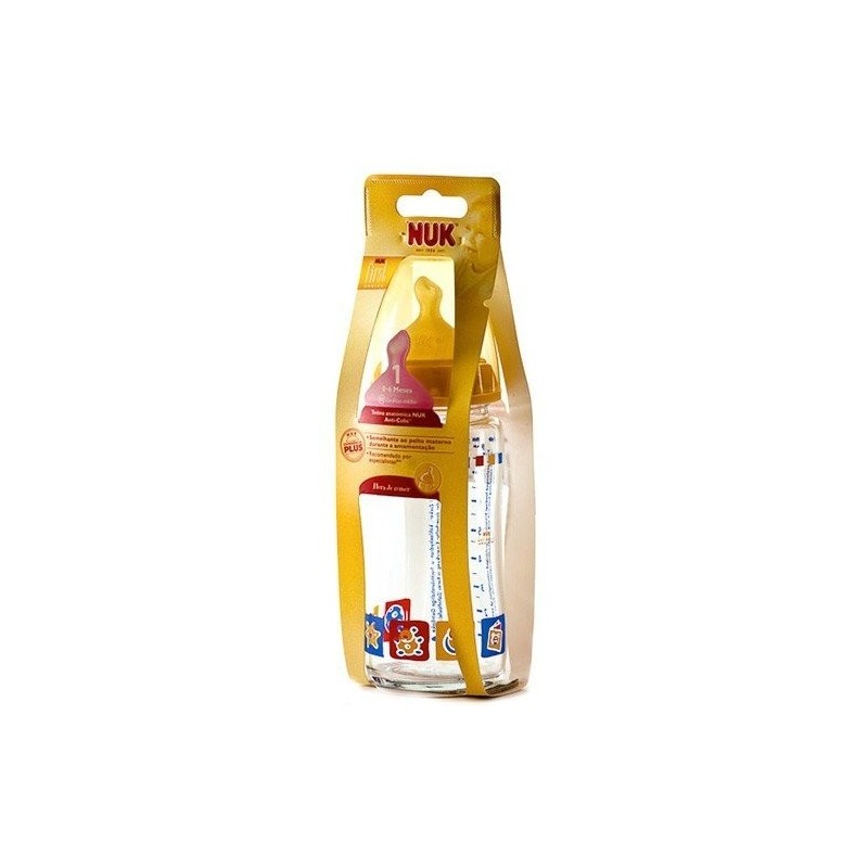 Nuk biberón cristal tetina látex boca ancha talla 1 240ml Nuk - 1