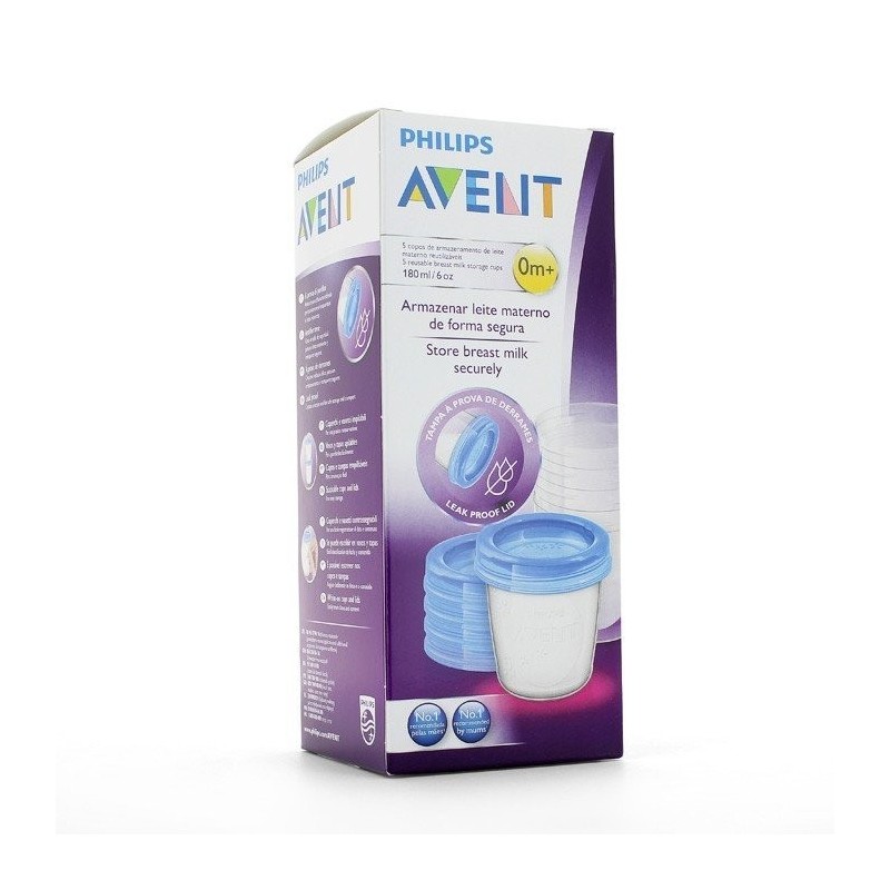 Avent recipient leche 5 vasos+tapa 180ml Avent - 1