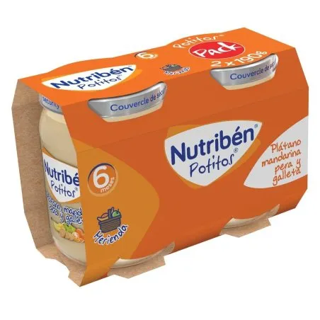 Nutrib&eacute;n potitos pl&aacute;tano, mandarina, pera y galleta 2x190g Nutriben - 1