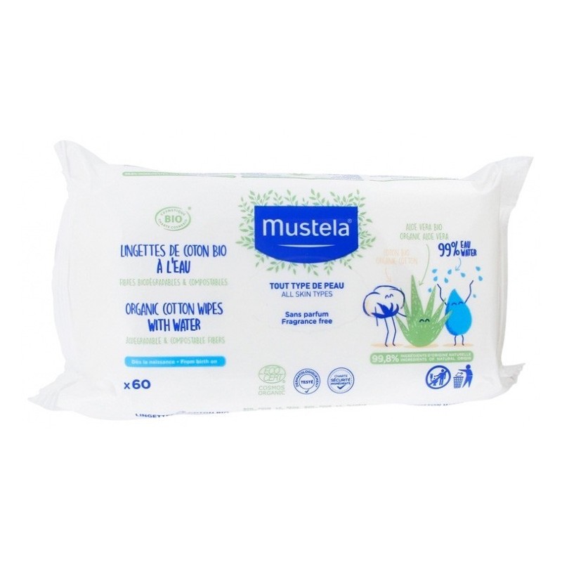 Mustela toallitas de agua de algodón bio 60u Mustela - 1