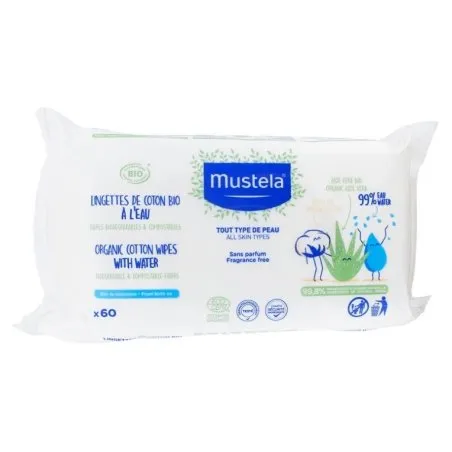 Mustela toallitas de agua de algod&oacute;n bio 60u Mustela - 1