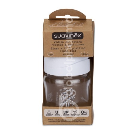 Suavinex biberón vidrio silicona tetina 3 posiciones 120ml Suavinex - 1
