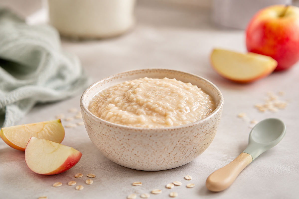 ingredientes para preparar papilla de avena y fruta para beb&eacute;
