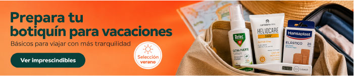 Botiqu&iacute;n de viaje con fotoprotector Heliocare, repelente, tiritas y term&oacute;metro para vacaciones