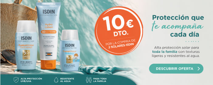 Fotoprotectores ISDIN con promoci&oacute;n de 10 euros de descuento por la compra de dos solares