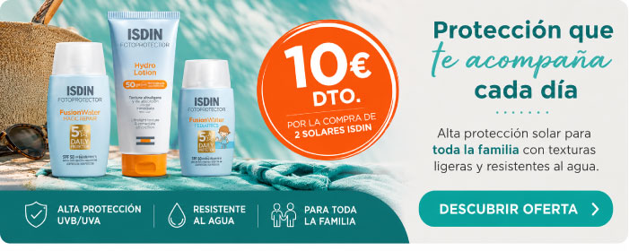 Fotoprotectores ISDIN con promoci&oacute;n de 10 euros de descuento por la compra de dos solares